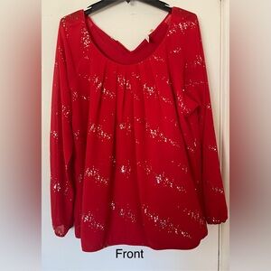 Christmas    NY Collection Red Sequin Pleated Blouse